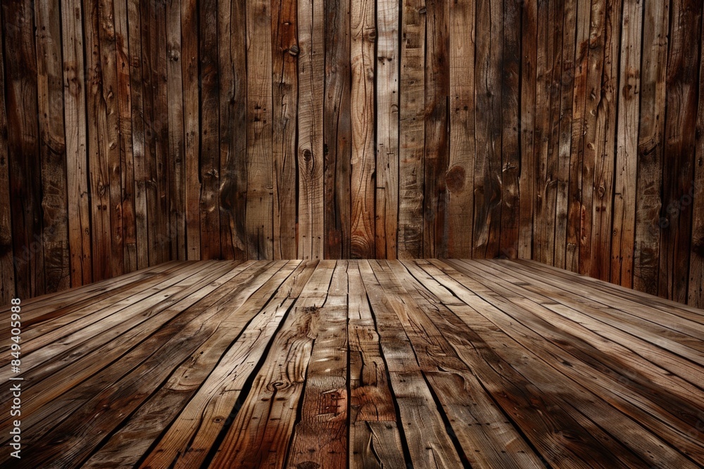 Poster a simple interior design element with a wooden wall and floor, ideal for use in home decor or minima