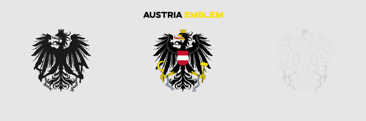 Austria Emblem Vector Pack. Emblem with Flag. Gray Emblem Silhouette. Gray Outline Emblem. Editable EPS file.