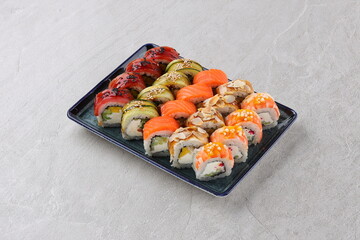 sushi set on the black stone