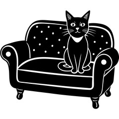 cat and sofa silhouette vector art illustration