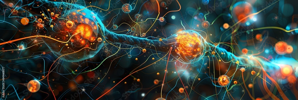 Poster An abstract image representing a neural network with nodes and connections, highlighting the data processing and learning capabilities of AI. Generative AI