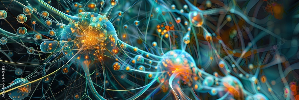 Aufkleber Abstract illustration: colorful neural network structure shows interconnected nodes and data processing pathways for learning in AI systems. Generative AI