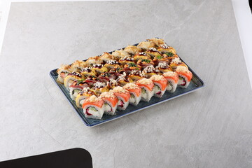 sushi set on the black stone