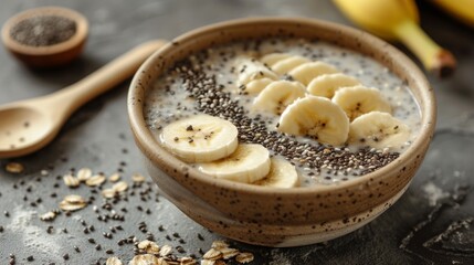 Chia seeds in a bowl decorated with banana
