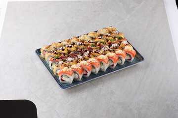 sushi set on the black stone