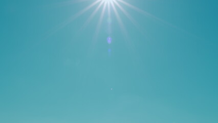 Sun Shining Bright In Clear Blue Sky. Solar Energy Power Concept Of Natural Bright Sun Light Ray. Tropical Summer Sunlight. Atmosphere And Ozone Layer.