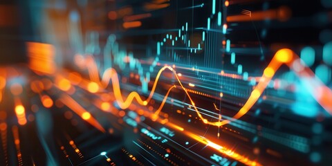 Abstract Financial Data Visualization with Glowing Charts