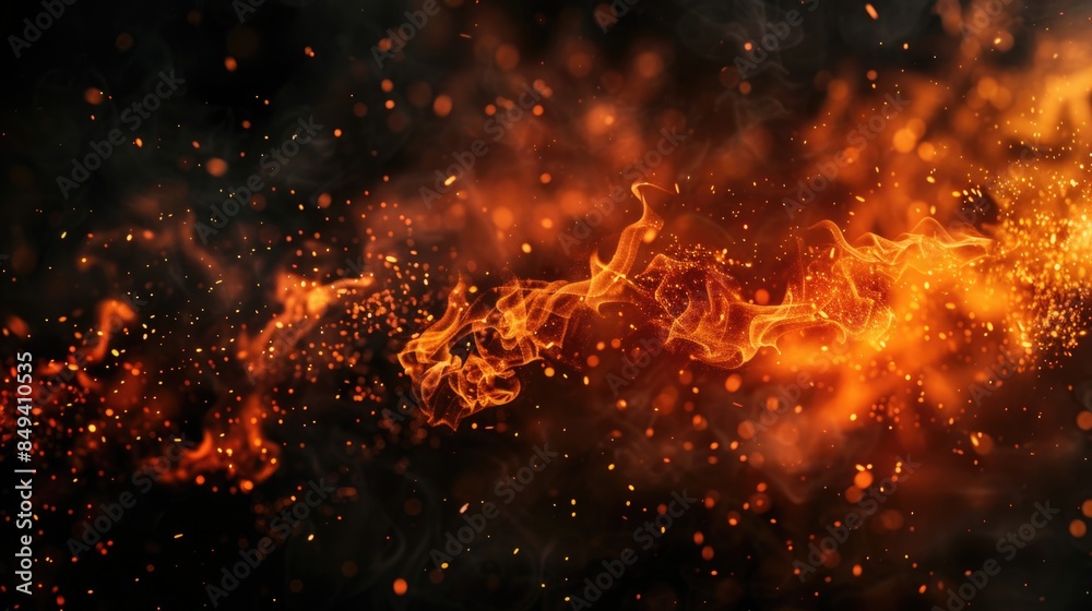 Poster a close-up shot of a fiery blaze on a black background, perfect for uses where warmth and intensity 