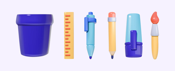 3D Colorful Stationery Items