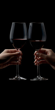 Ta&ccedil;as de vinho tinto se chocando em um brinde