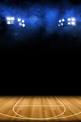 Illuminated Wooden Basketball Court with Smoke