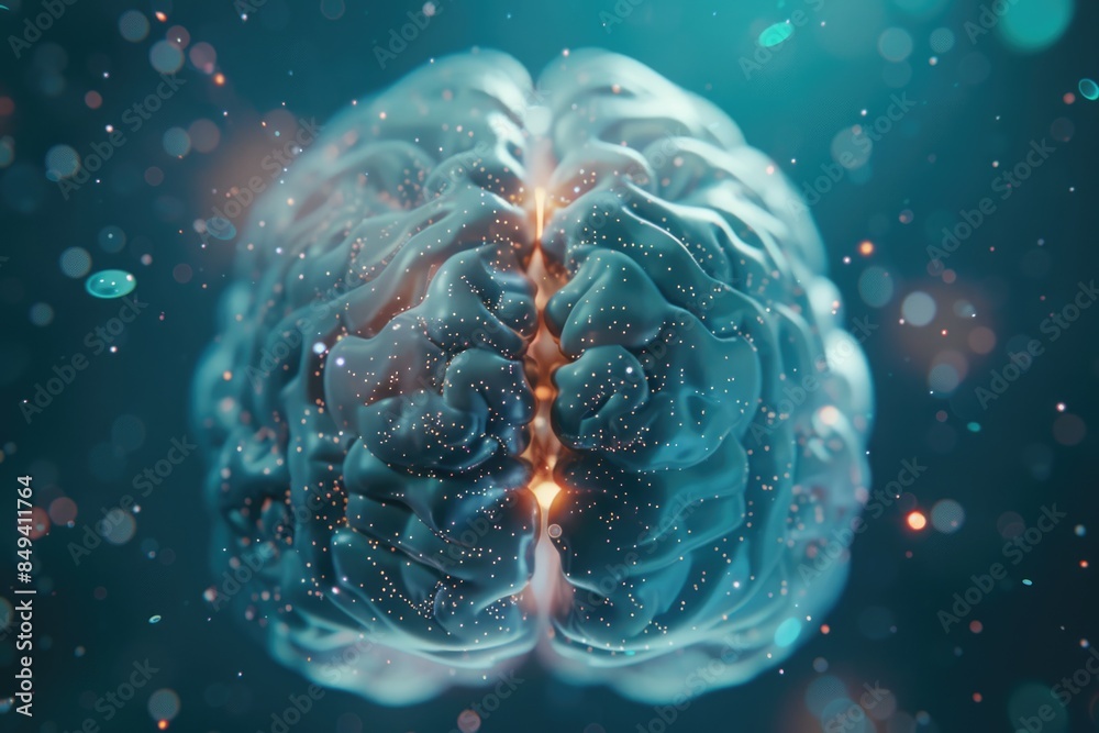 Poster A detailed 3D model of a human brain, created using advanced computer technology