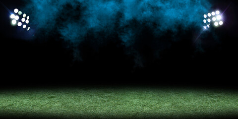 Mysterious Soccer Field with Dark Clouds and Stadium Lights © arc4studio