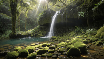 a waterfall in a jungle