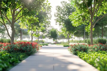 Fototapeta premium A path in a park with trees and grass