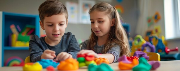 Kids making clay models for National Play-Doh Day, November 12th, creating fun and imaginative shapes, 4K hyperrealistic photo.