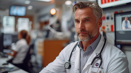 Obraz premium telemedicine setup facilitating remote consultations between doctors and patients.