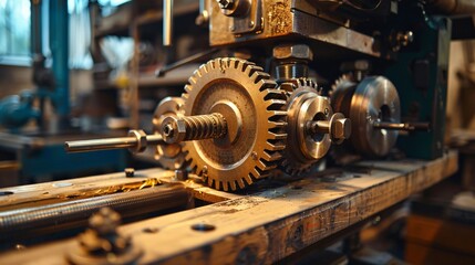 Fototapeta premium Vintage Industrial Machine Gear System in a Workshop Setting