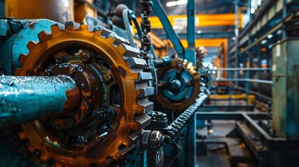 Fototapeta premium Industrial Strength Heavy Machinery with Exposed Gears in a Manufacturing Plant