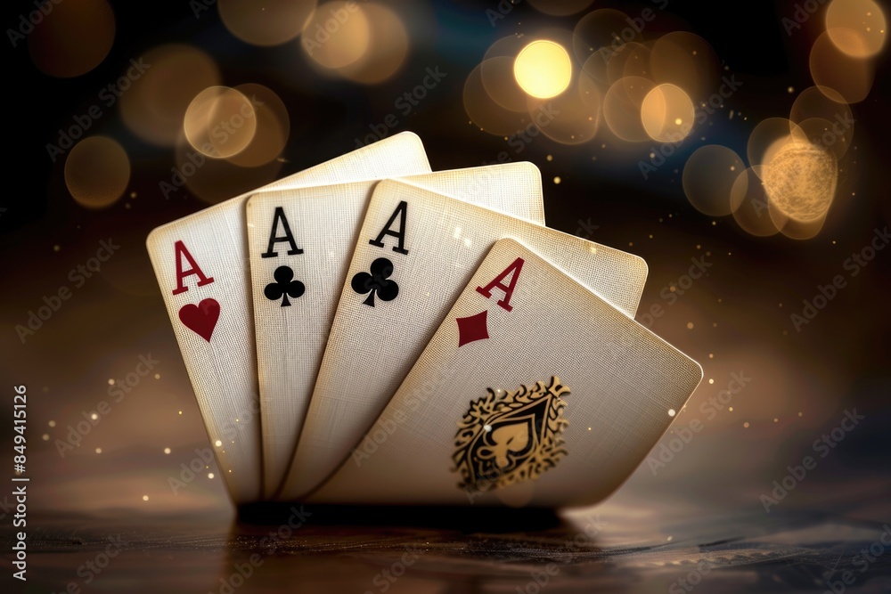 Poster Image of four playing cards face up on a table, for use in various contexts such as card games or illustrations