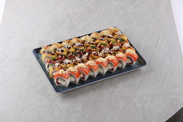 sushi set on the black stone