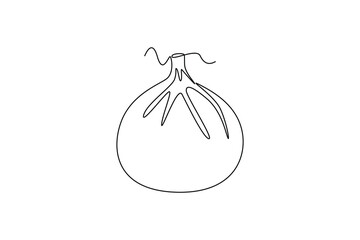 Single one line drawing whole healthy organic figs for orchard logo identity. Fresh exotic summer fruitage concept for fruit garden icon. Modern continuous line draw design graphic vector illustration