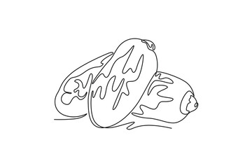 Continuous one line drawing of whole healthy organic sweet dates for orchard logo identity. Tropical Arabic fruitage concept for fruit garden icon. Single line draw design vector graphic illustration