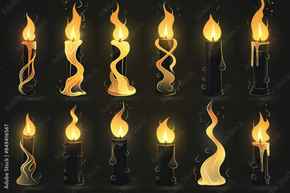 Poster a set of burning candles on a dark background