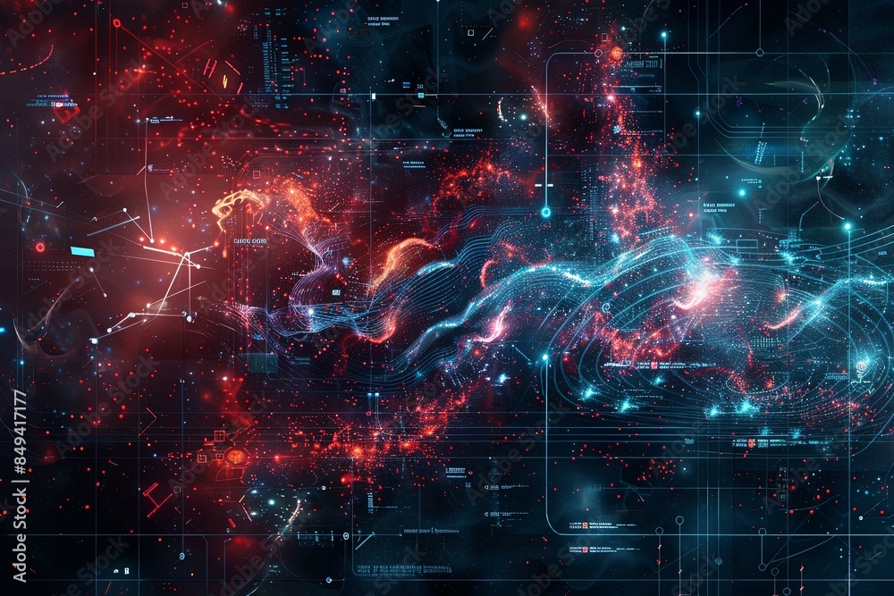 Aufkleber An abstract illustration depicting the intricate and dynamic nature of big data processing, featuring information streams, complex graphs, and digital interfaces. Generative AI