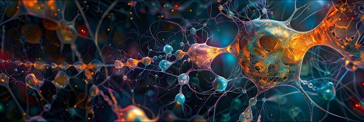 Illustration of a neural network showing interconnected nodes representing data processing and AI learning capabilities. Generative AI