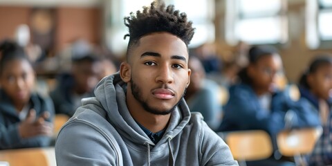 Returning Black student to a diverse college classroom after break. Concept Transitioning Back, College Experience, Diversity in Education, Student Support, Cultural Awareness