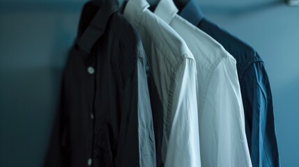 Row of shirts hanging on a rail, clean and organized