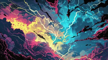 Eye-catching comic abstract background with a dramatic thunder illustration, ideal for grabbing attention and creating impact