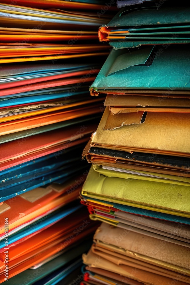 Poster a pile of folders stacked on top of each other