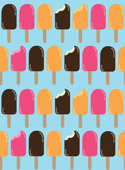 Seamless pattern with cute colorful icecreams. Vector background with cold sweets on blue.	