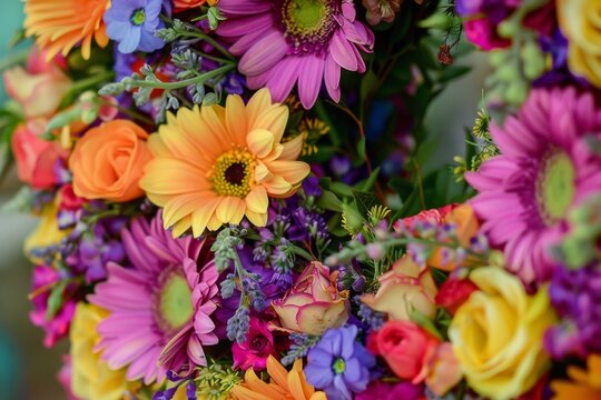 A stunning close-up of a beautifully decorated floral wreath, showcasing intricate details and vibrant colors, traditionally used in Summer Solstice celebrations in the UK.