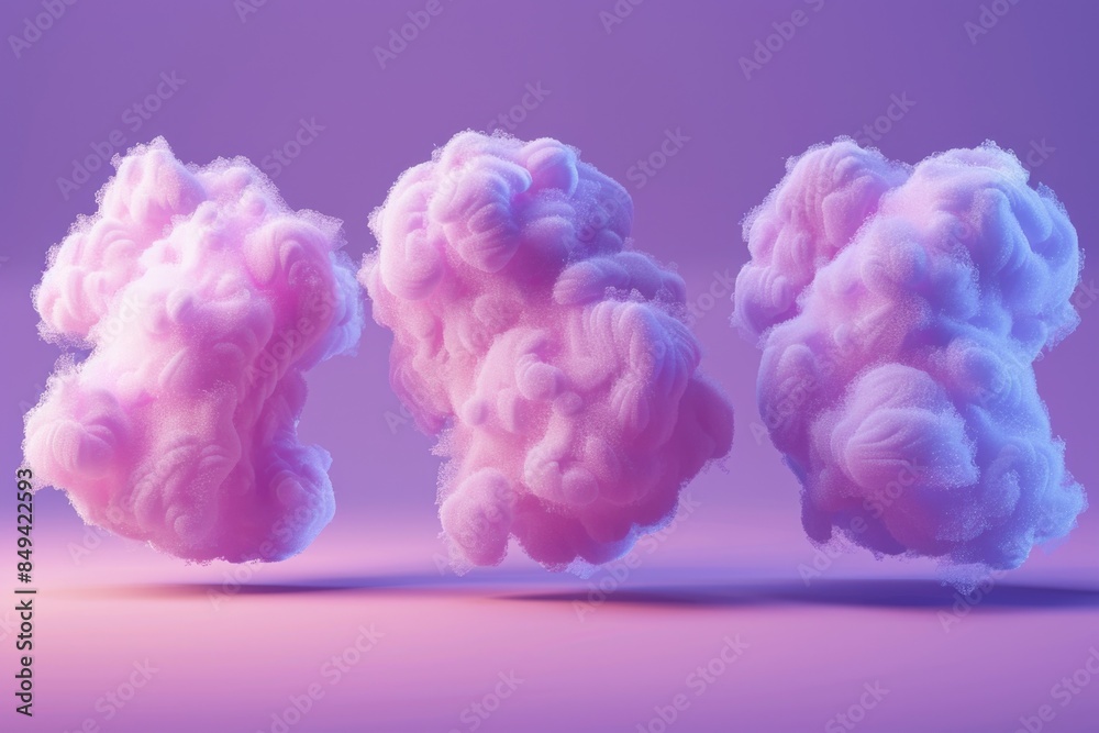 Poster A collection of soft and puffy clouds suspended in mid-air, ideal for background or decorative use