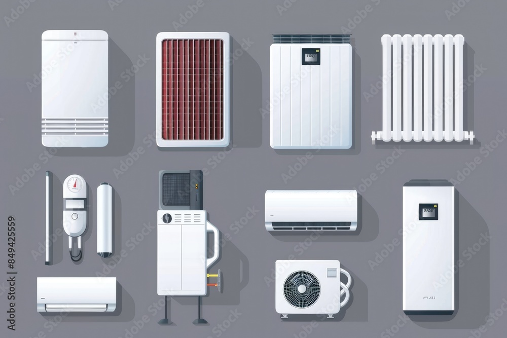 Aufkleber collection of various air conditioning units with different designs and features