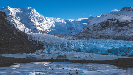 Svínafellsjökull is an outlet glacier of Vatnajökull, the largest ice cap in Europe. The glacier lagoon provides beautifull views and reflections