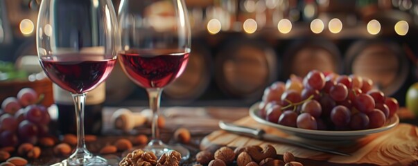 Friends hosting a wine tasting for National Nut Day, October 22nd, sampling wines and nuts, 4K hyperrealistic photo.