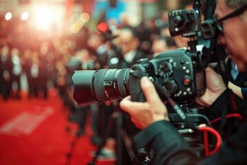 A person taking photos of a large group of people, great for capturing event or concert scenes
