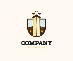 Castle property real estate building logo design. Tower castle illustration vector
