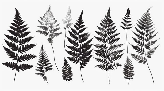Black and white photograph of different types of ferns