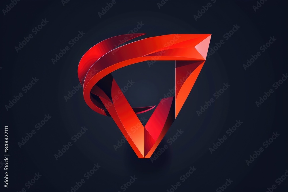 Poster A bright red V-shaped object on a black background, perfect for use in designs highlighting shapes and colors