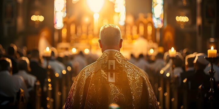 Pope officiating a religious ceremony in the background. Concept Religious ceremony, Pope, Vatican City, Symbolism in art, Religious rituals