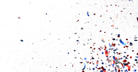 Confetti - Red white blue shiny confetti Confetti on white background, isolate, tricolor concept, independence and freedom day USA