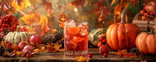 Hosting a fall-themed cocktail hour, November 5th, mixology and seasonal drinks, 4K hyperrealistic photo.