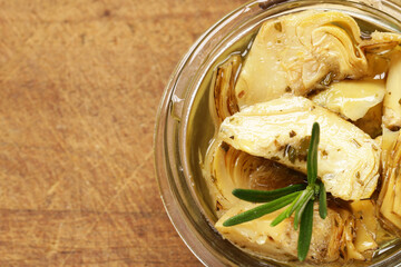 marinated artichokes italian appetizer on the table