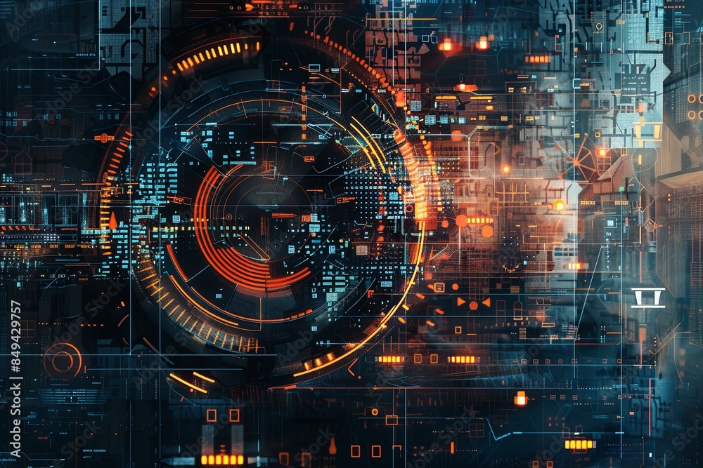 Aufkleber abstract illustration of cybersecurity elements, featuring digital locks, shields, and network nodes