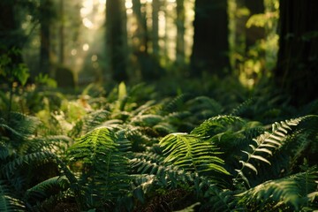 A dense forest filled with various green plants and foliage